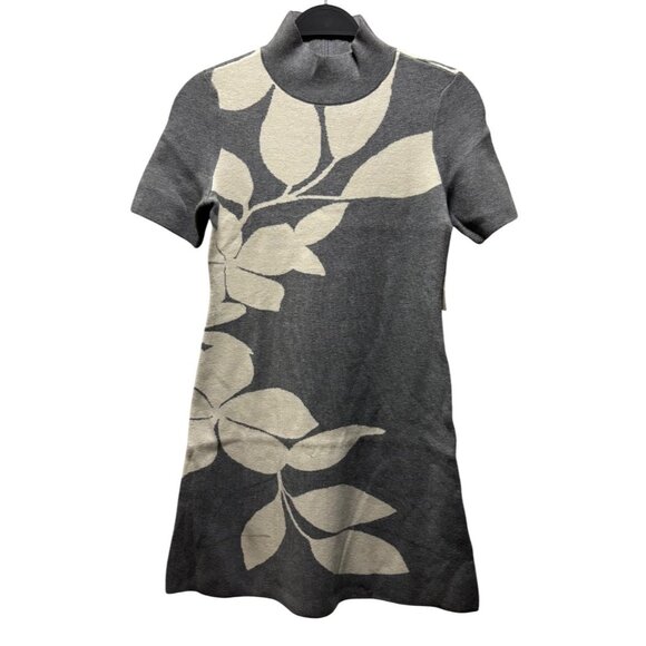Anthropologie The Nina Short Sleeve Mock Neck Mod Mini Dress Sz XS Grey Floral - Picture 5 of 8